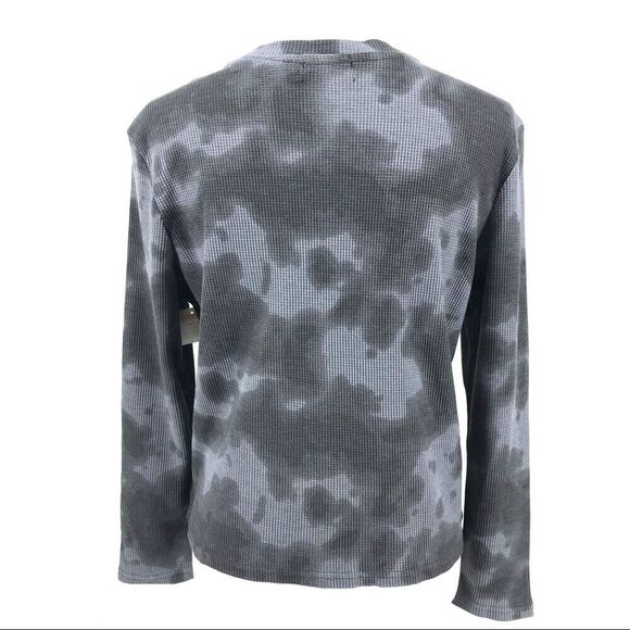RDI Women Waffle Knit Crew Neck Pullover Top Size Medium Gray Camo/Tie Dye NWT - Picture 2 of 5